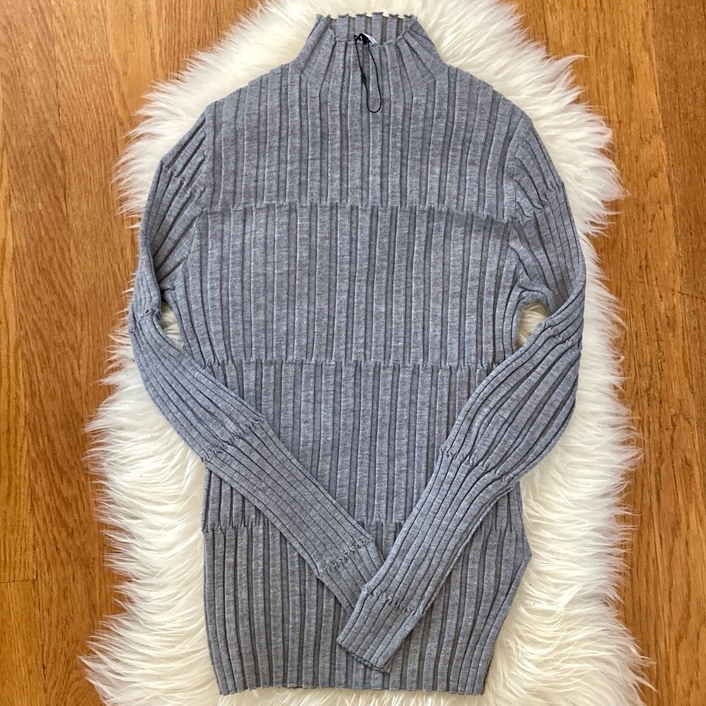 NWOT Zara Wool-Blend Soft Ribbed Knit Mock Neck Sweater